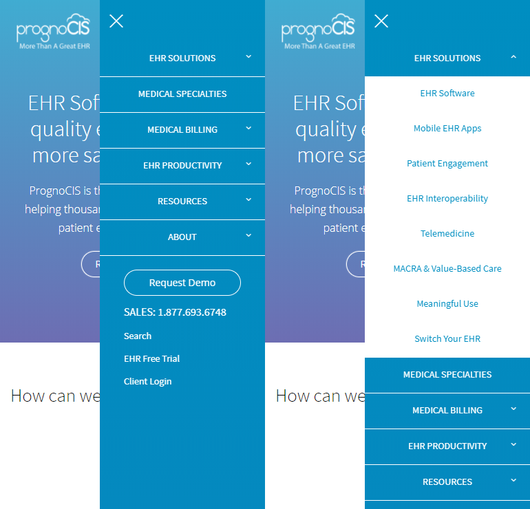 PrognoCIS Home Page - Mobile Navigation Redesign