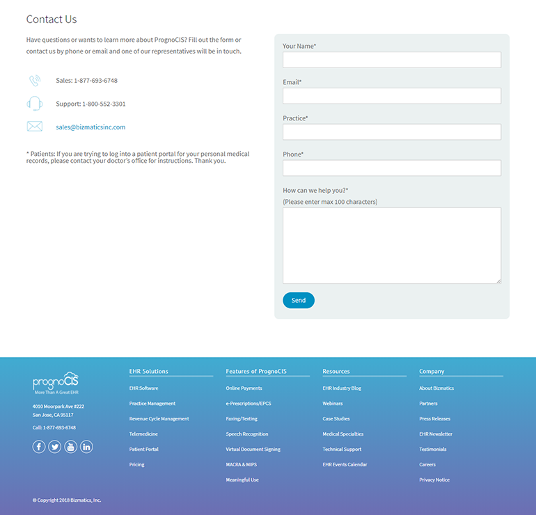 PrognoCIS Home Page - Footer Redesign